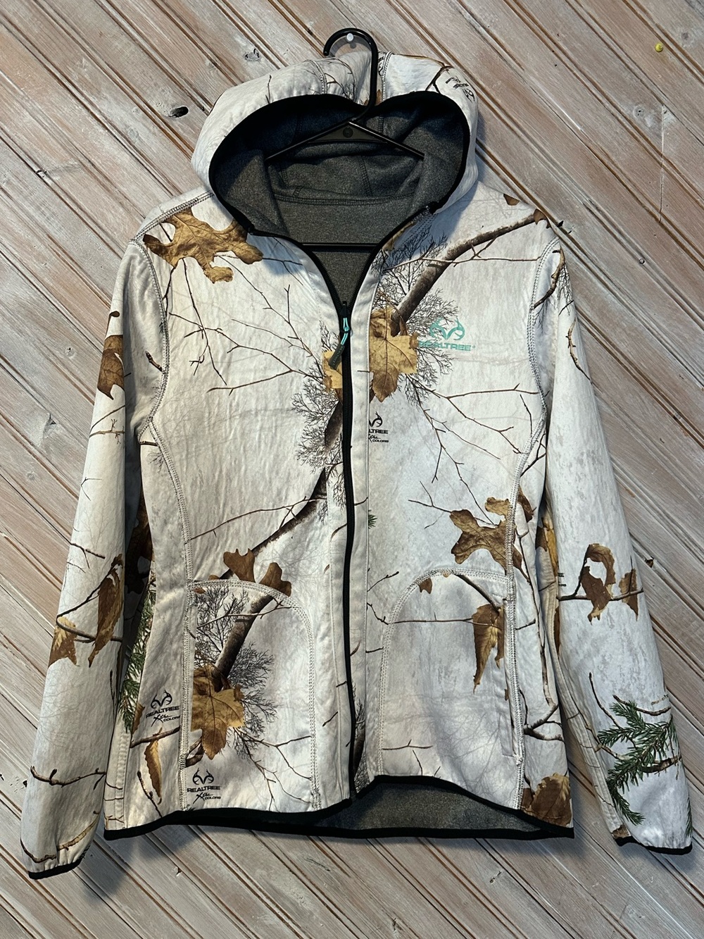 Realtree White & Brown Camouflage Hunting Jacket Reversible Full Zipper